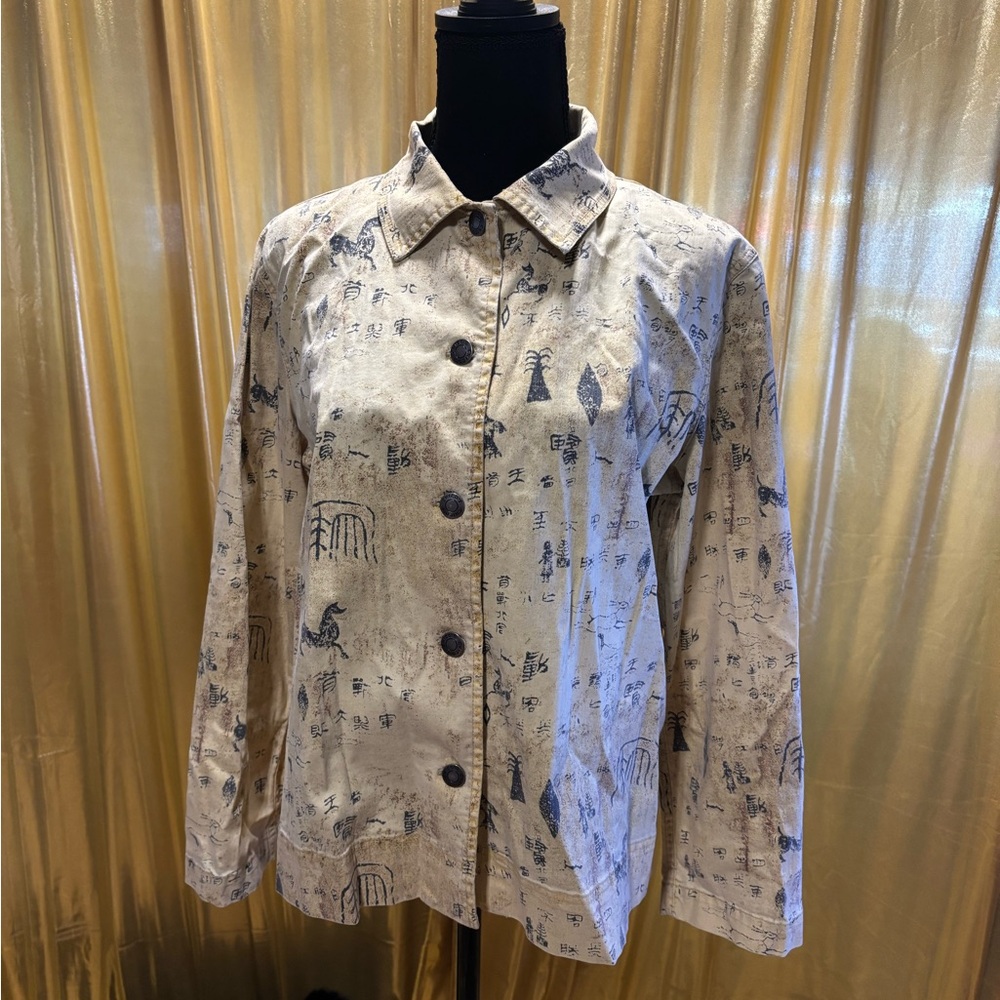 Chico's Cream Jacket with Blue Accents